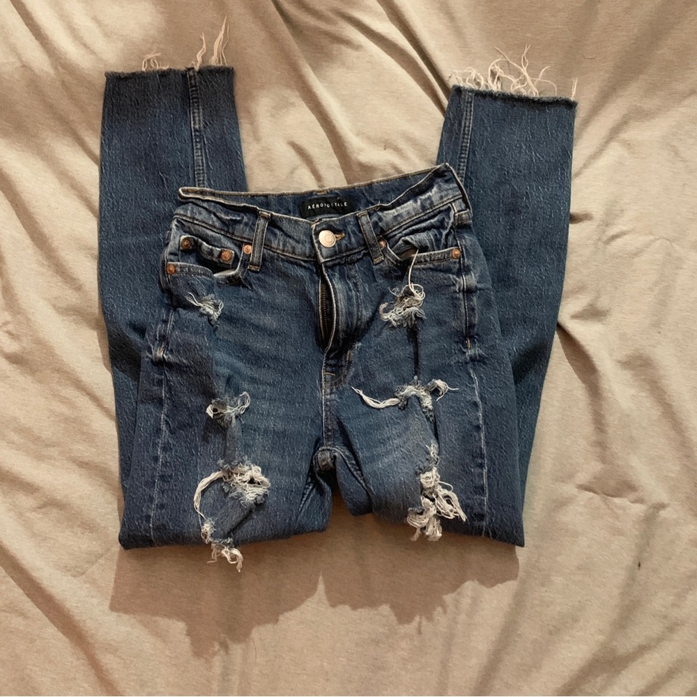 Aeropostale Ripped Straight Leg Jeans - Blue